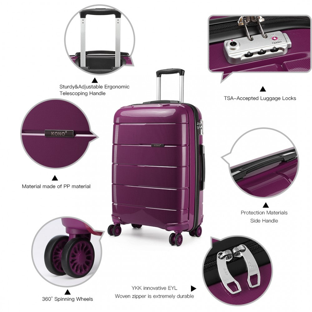 Kono K1997L Hard Shell PP (Polypropylene) Suitcase With TSA Lock