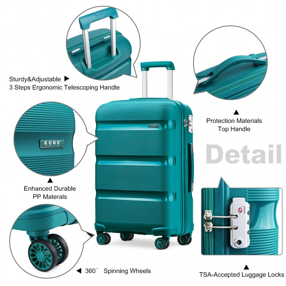 Kono K2092 Bright Hard Shell PP (Polypropylene) Suitcase With TSA Lock