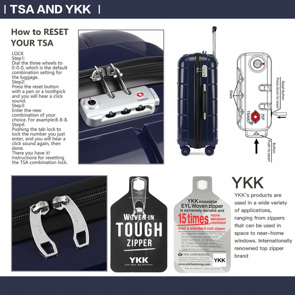 Kono K1997L Hard Shell PP (Polypropylene) Suitcase With TSA Lock