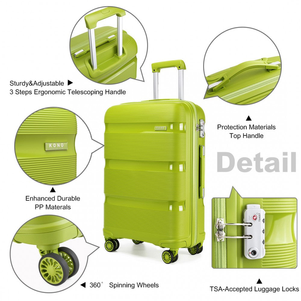 Kono K2092 Bright Hard Shell PP (Polypropylene) Suitcase With TSA Lock