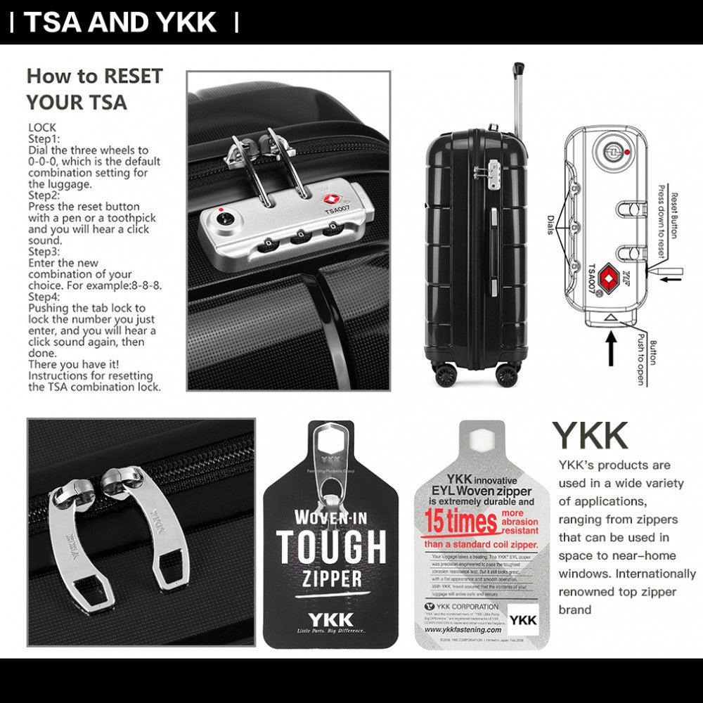 Kono K1997L Hard Shell PP (Polypropylene) Suitcase With TSA Lock