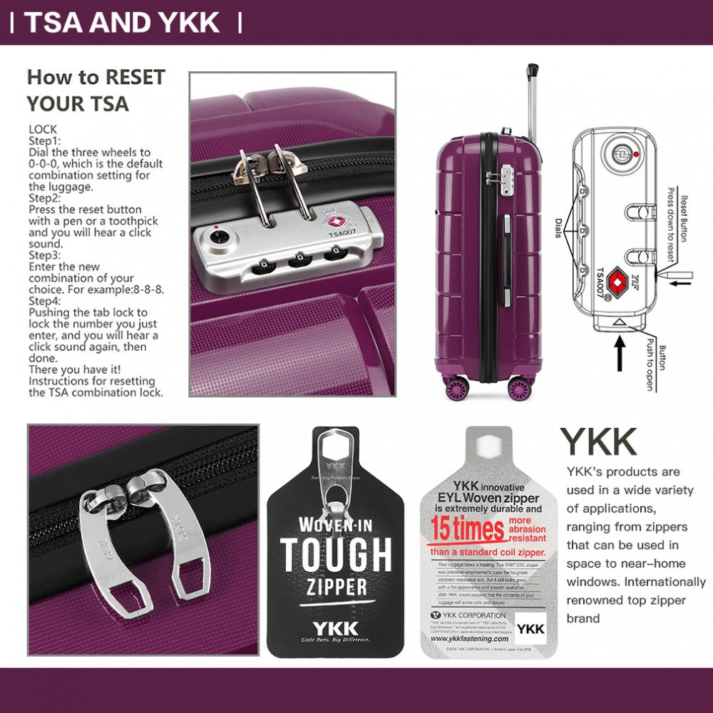 Kono K1997L Hard Shell PP (Polypropylene) Suitcase With TSA Lock