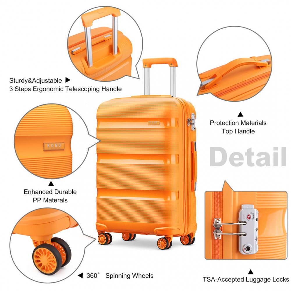 Kono K2092 Bright Hard Shell PP (Polypropylene) Suitcase With TSA Lock