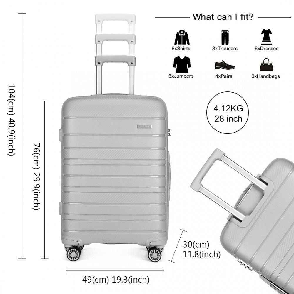 Kono K2091L Multi Texture Hard Shell PP (Polypropylene) Suitcase With TSA Lock