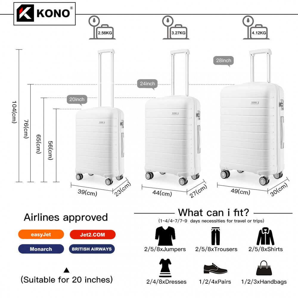 Kono K2091L Multi Texture Hard Shell PP (Polypropylene) Suitcase With TSA Lock